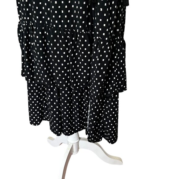Knox Rose Black Wrap Midi Dress Medium Ruffle Hem Tassel Tie Geometric Print - Picture 3 of 10